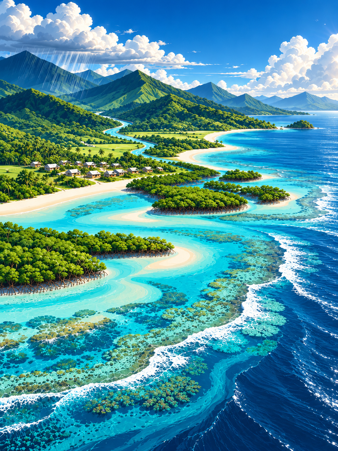 Approved glossy Pacific coastline and island illustration
