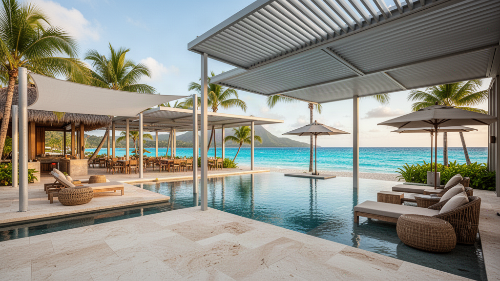 Original architectural illustration for Coastal villas: terraces and spa retreats