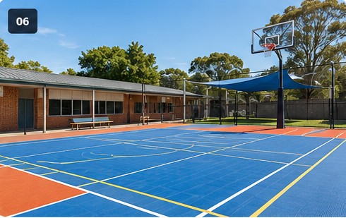 Shared-use indoor multi-sport court flooring