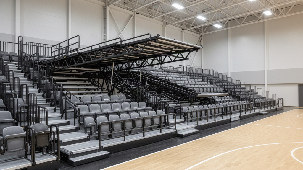 Indoor retractable telescopic spectator seating