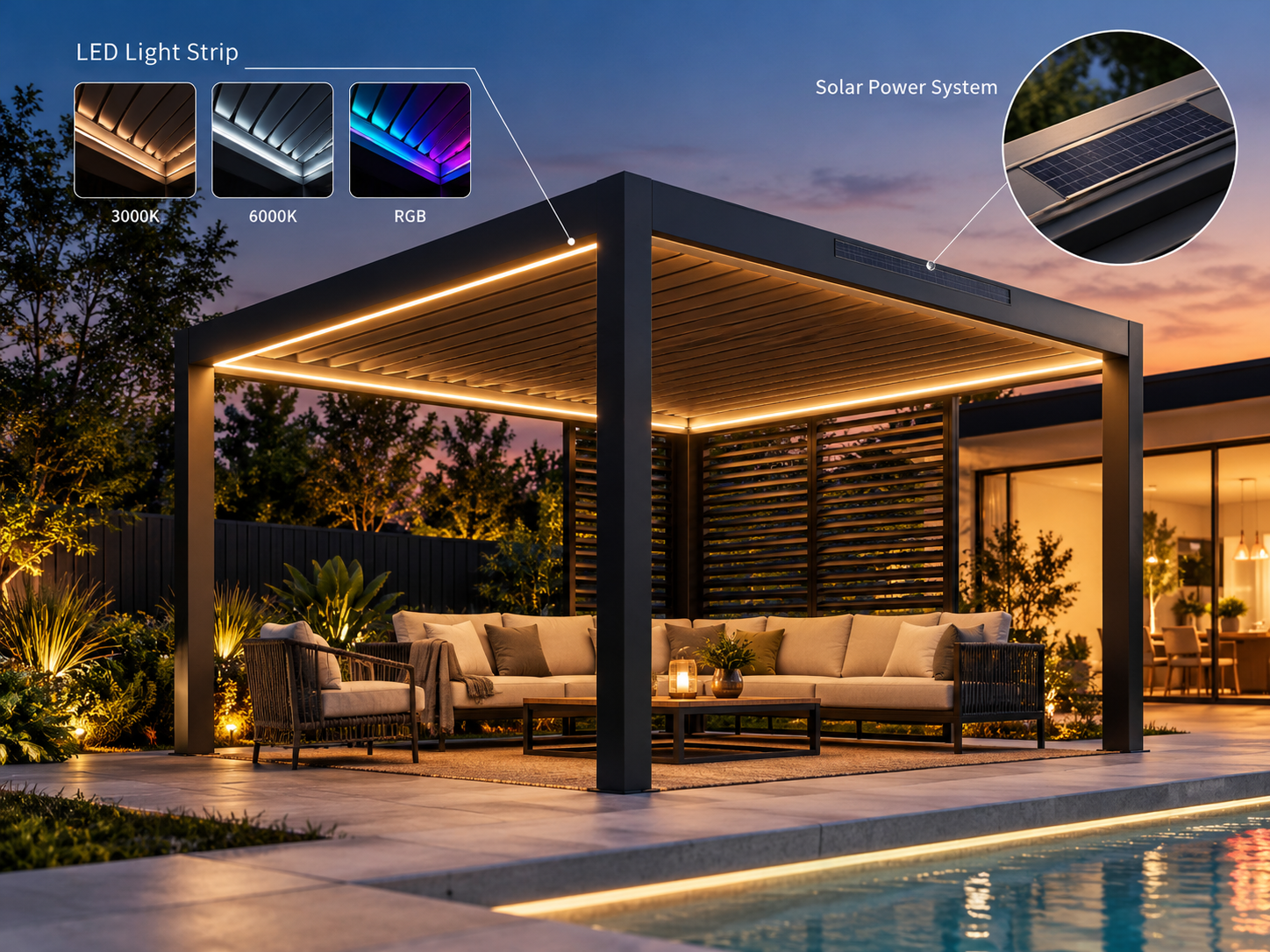 LED lighting & solar power — illustrative ORZENZA accessory visual