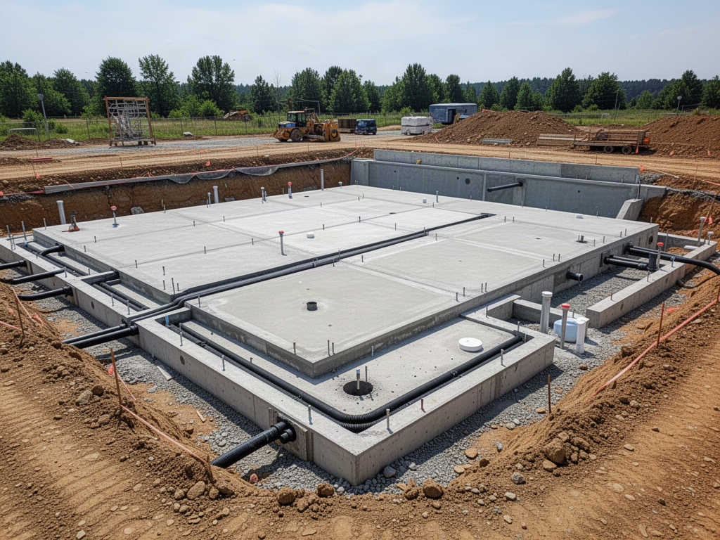 Modular pool structure during site preparation
