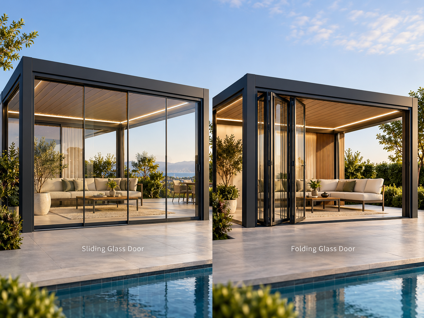 Sliding & folding glass doors — illustrative ORZENZA accessory visual