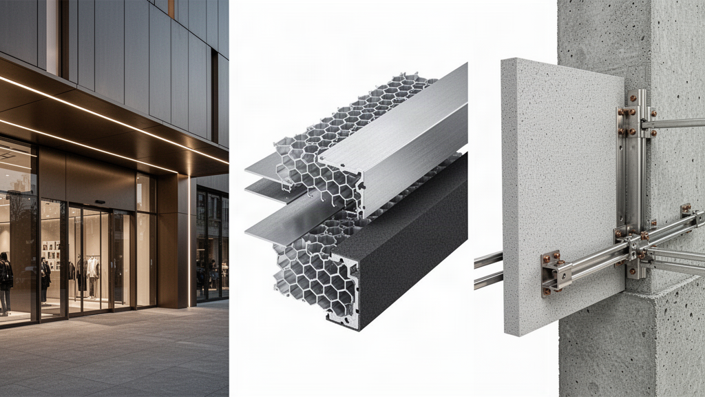 Architectural soffit, aluminium honeycomb and UHPC fixing concept study