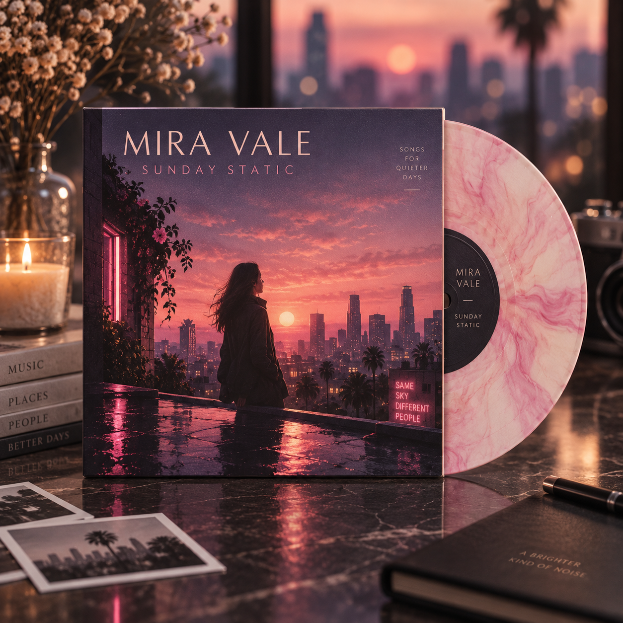Fictional 7-inch release concept with finished sleeve and coloured record