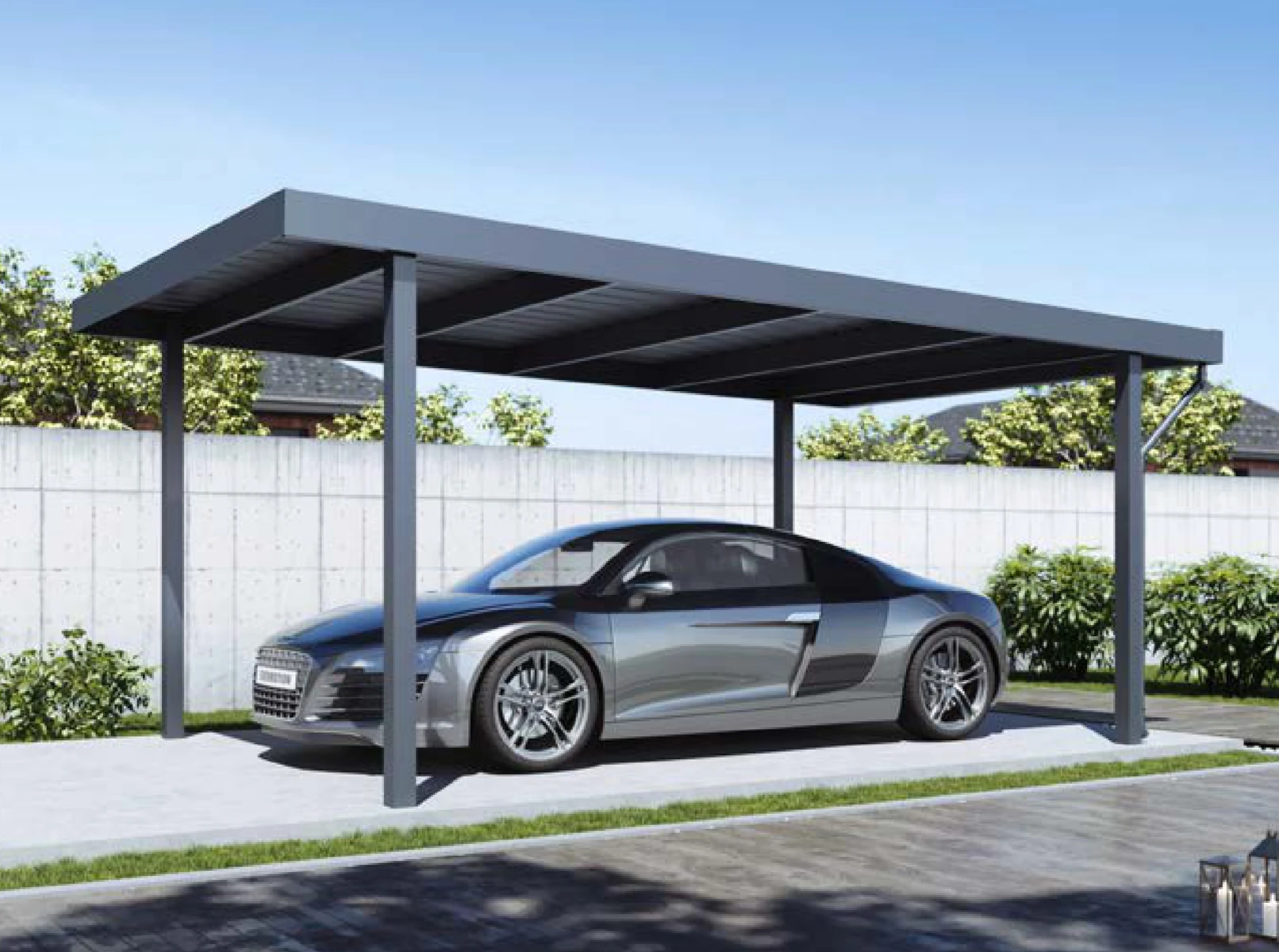 VARDHUS CARPORT single vehicle carport with flat architectural roof