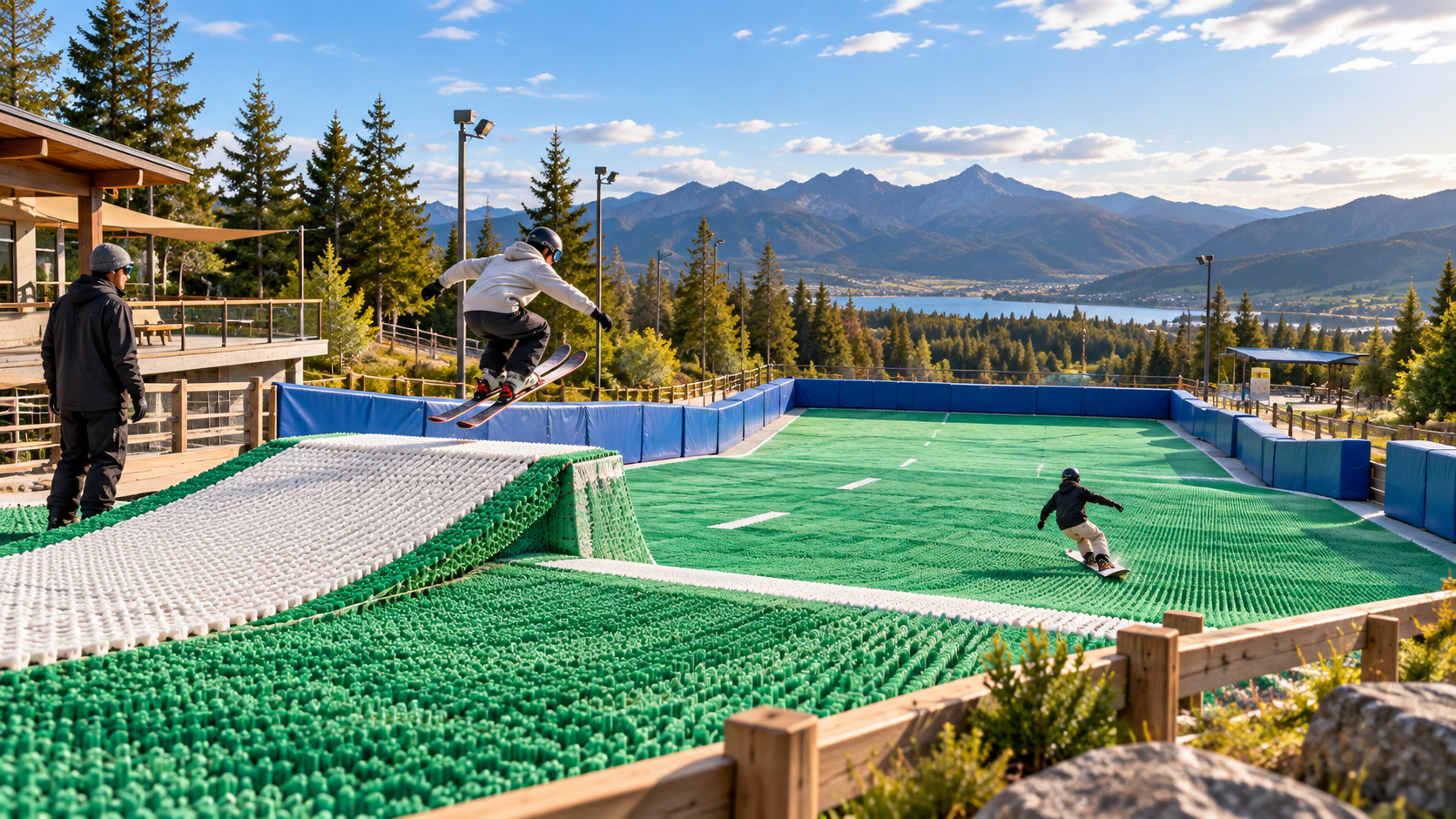 All-season freestyle ski training and landing system