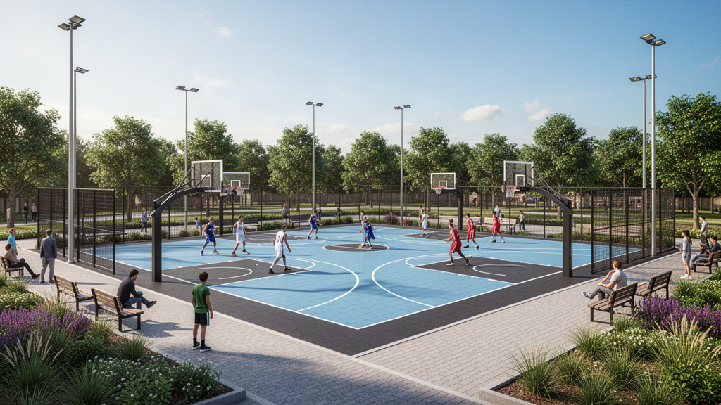 Outdoor full-court basketball facility