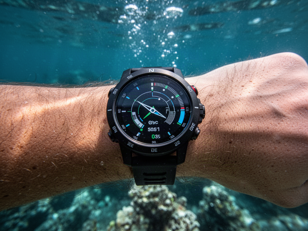 Representative premium dive computer worn underwater