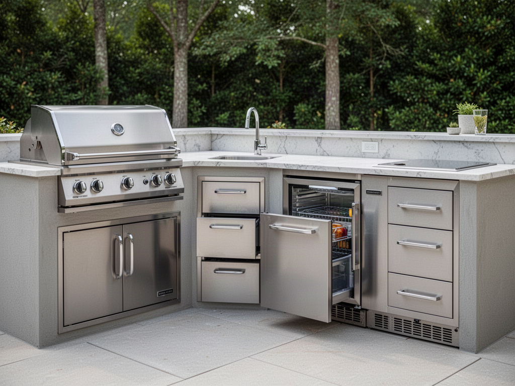 Outdoor kitchen appliances, refrigeration and storage application reference