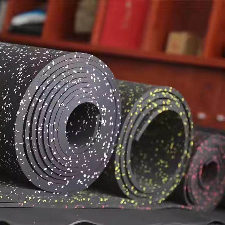 Rubber flooring rolls in multiple coloured fleck finishes