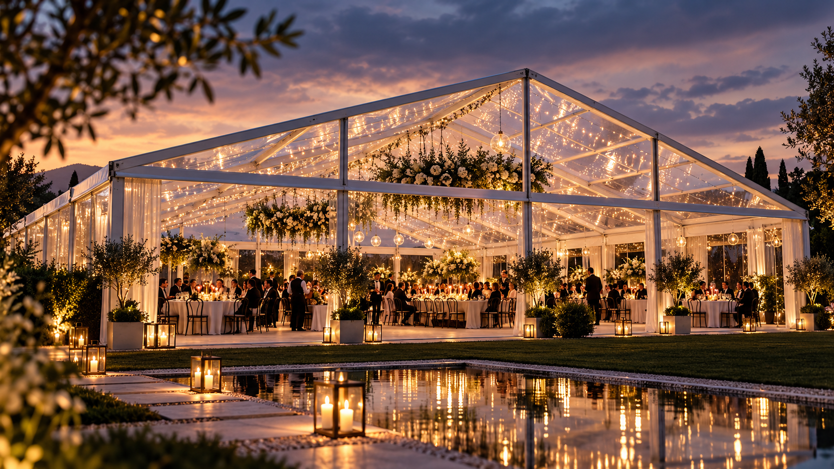 Premium clear-span event structure configured for corporate hospitality