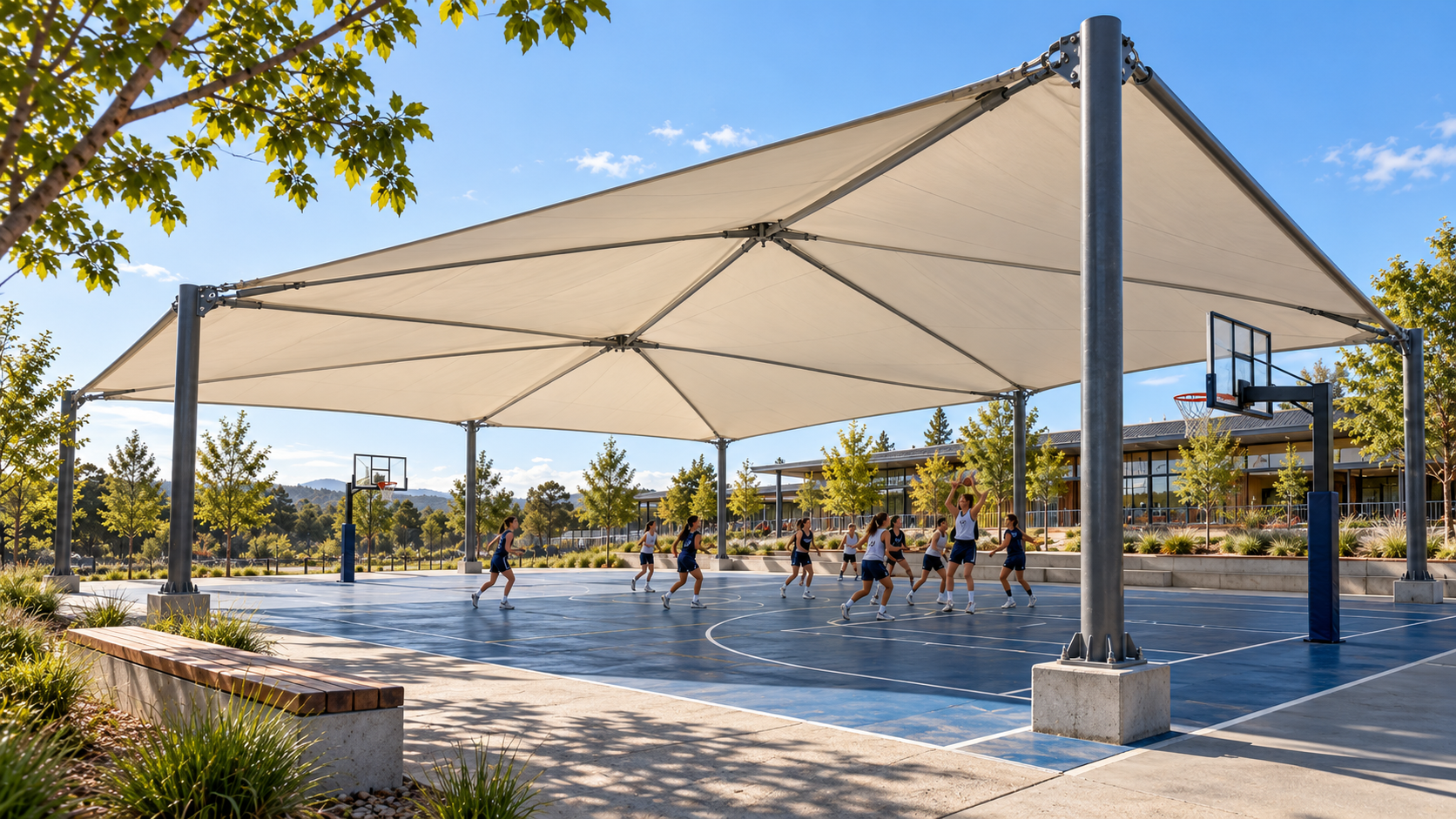 Covered community sports court — original architectural concept illustration