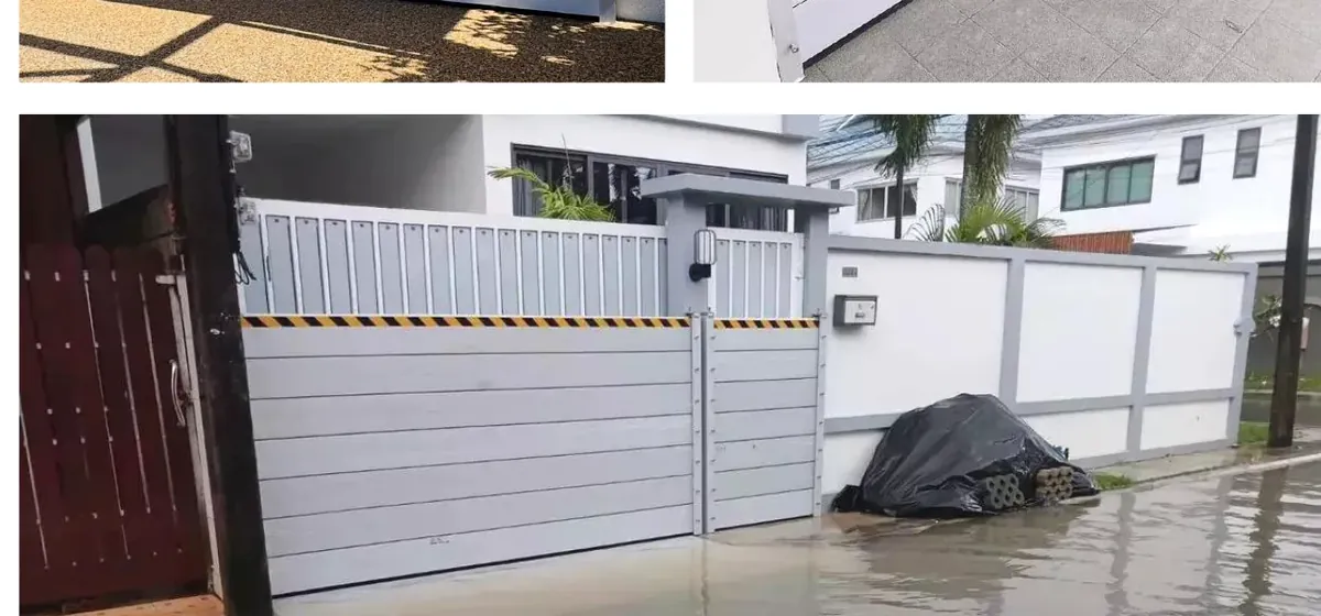 Aluminium flood barrier operating at a flooded gate opening