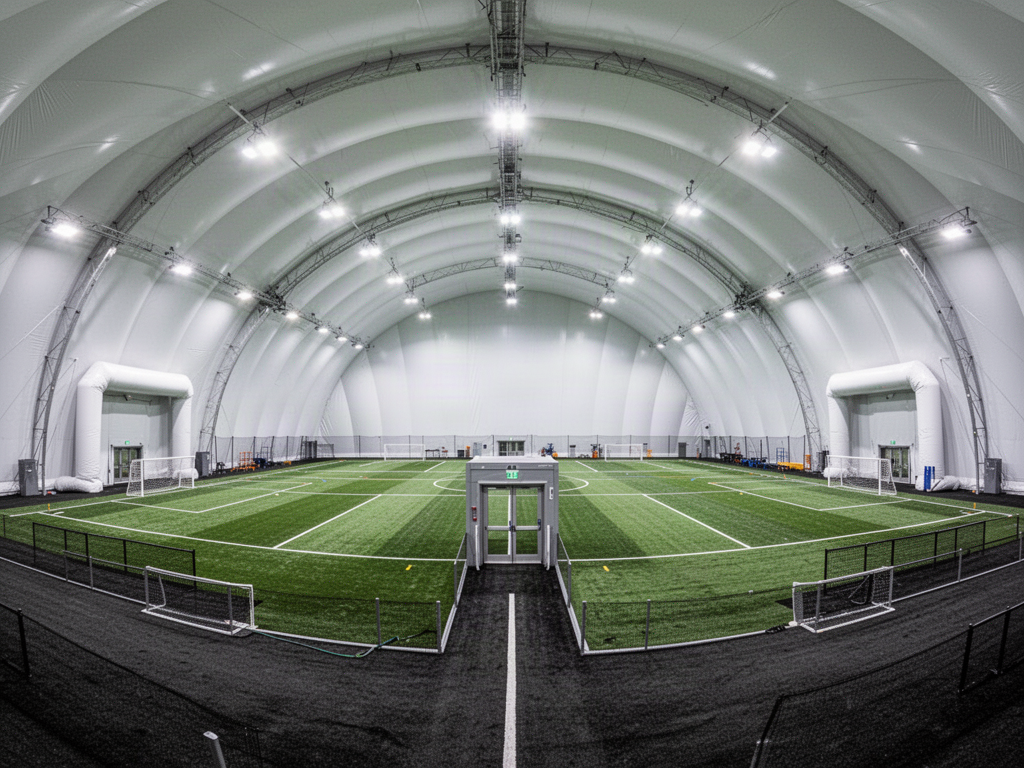 Large clear-span air-supported sports dome with neutral multi-sport interior