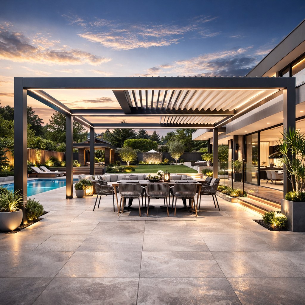 Original retractable aluminium roof reference used to establish the CADARN APERTA product visual direction