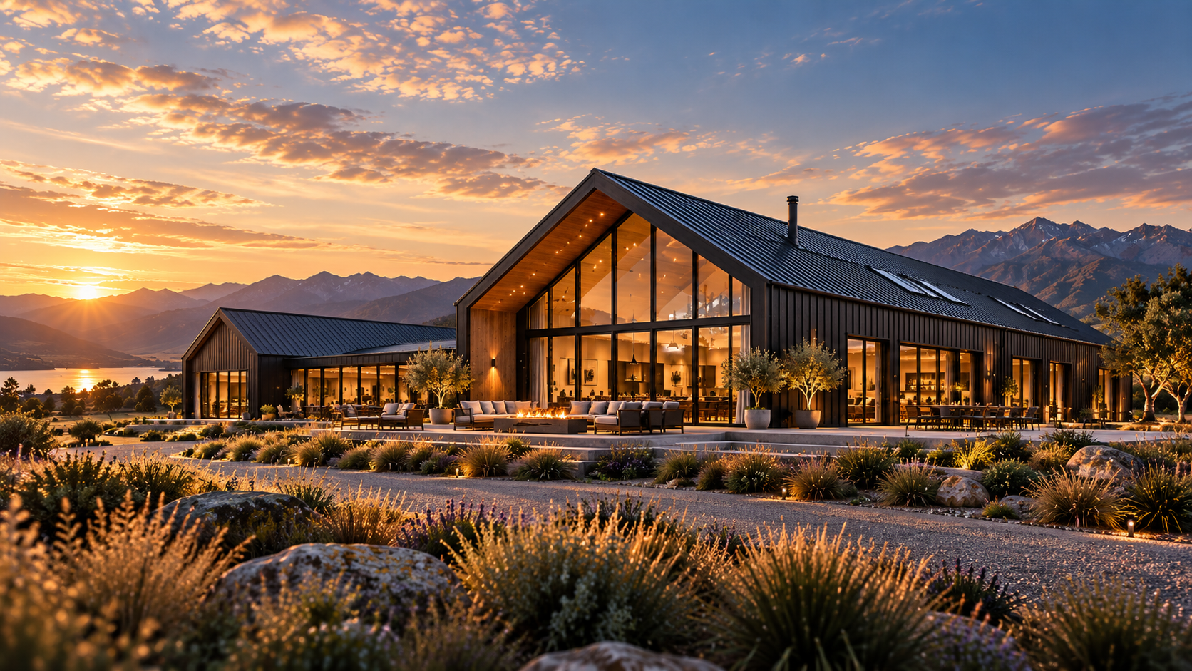 HALDVAR H7 LODGE contemporary barn-form hospitality venue with covered terrace and warm interior
