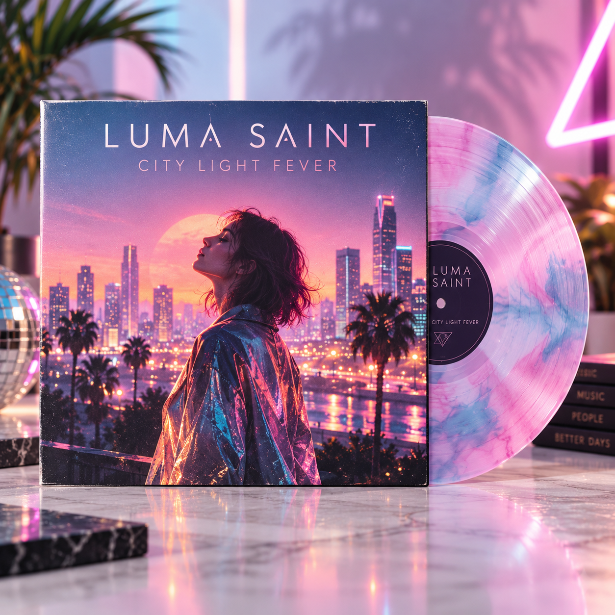 Fictional premium pop vinyl release with translucent colour treatment