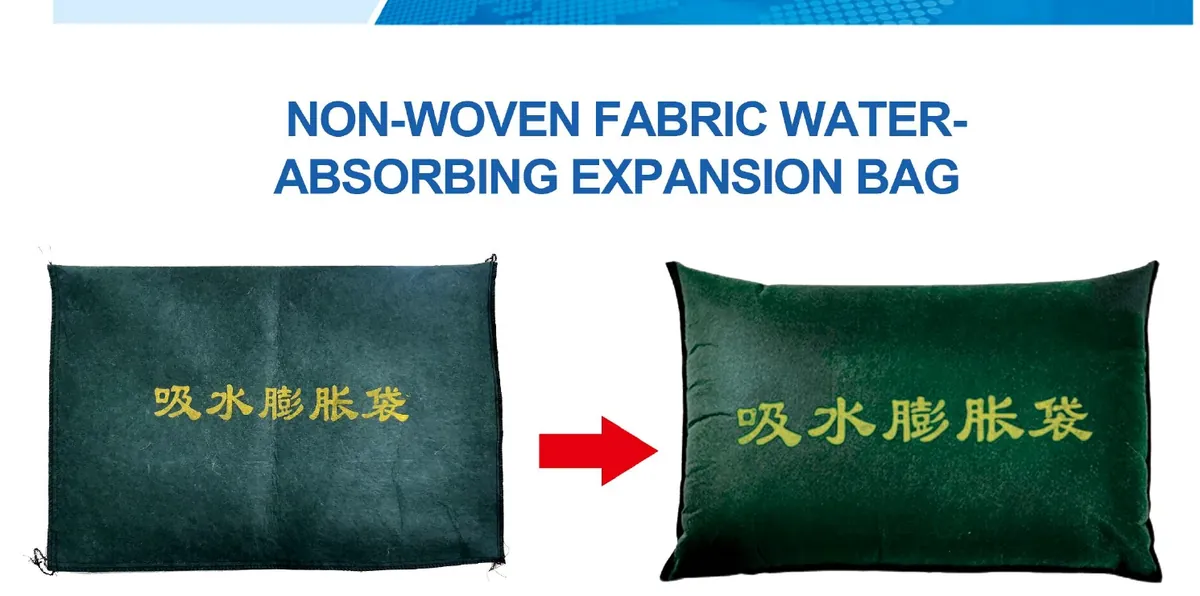 Non-woven water absorbing flood bags before and after expansion