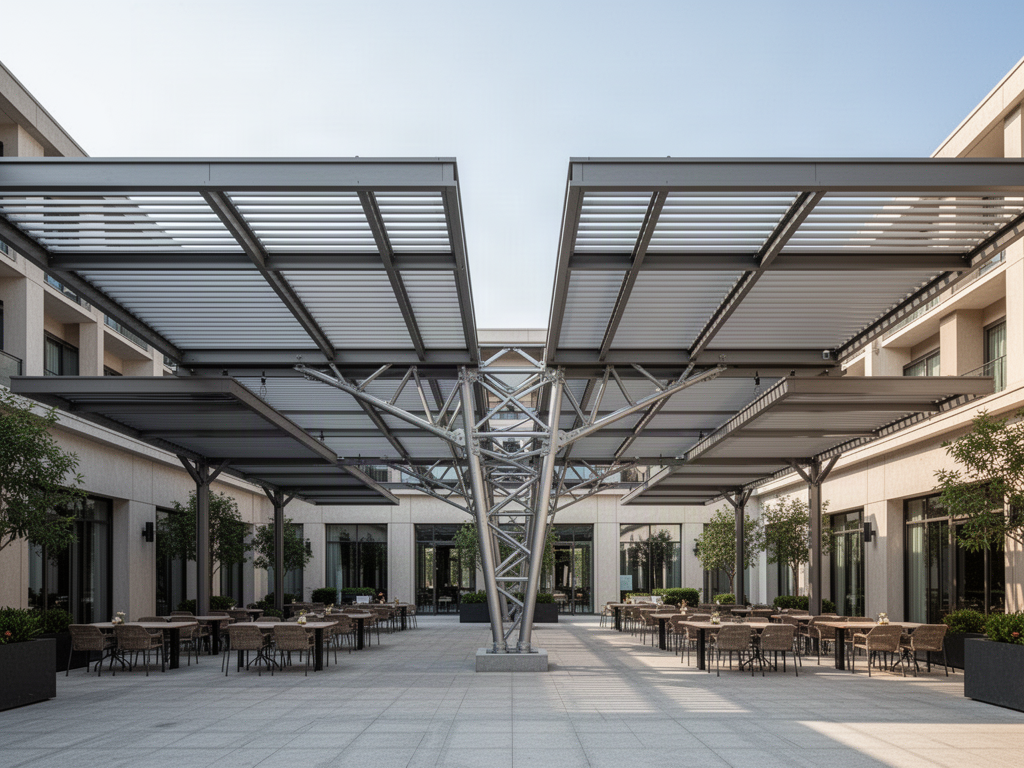 Large architectural back-to-back retractable roof structure