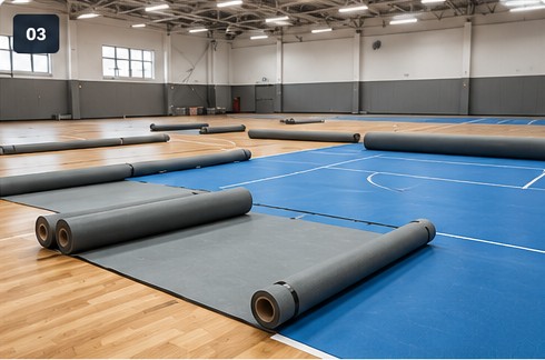 Portable roll-out court flooring
