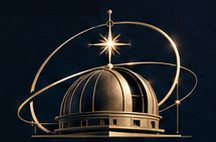 ASTRAVYR approved Celestial Meridian observatory dome, orbital rings and guiding star emblem