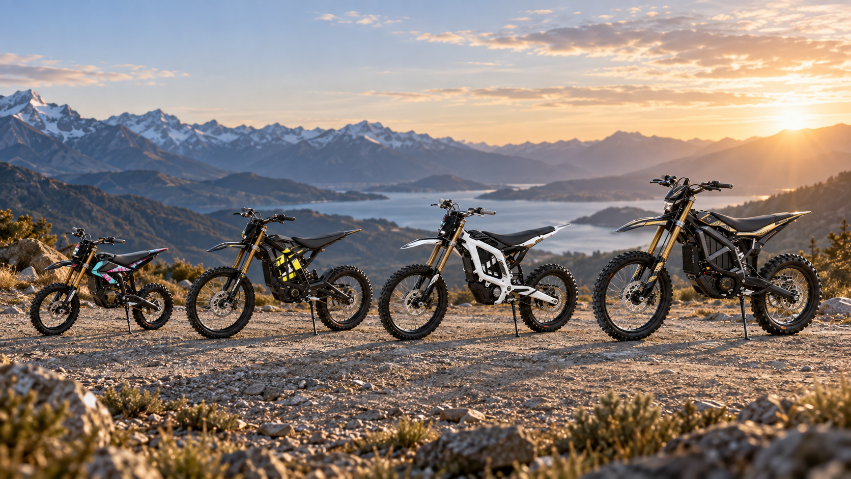 Representative four-model electric off-road motorcycle lineup