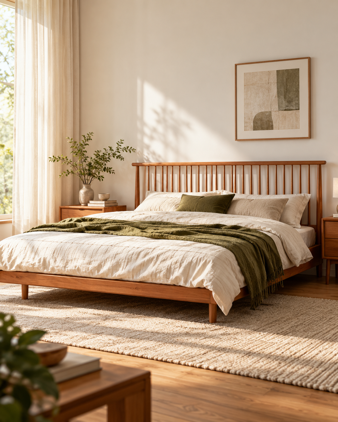 Slatted Cherrywood Bed — SKELVAR HH-0046