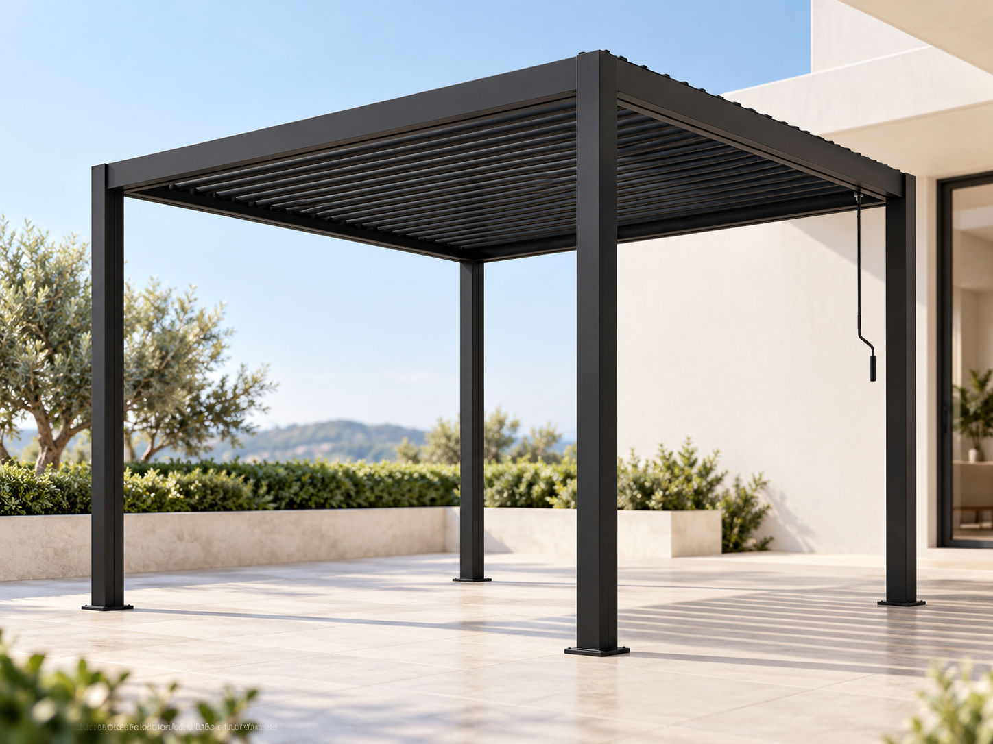 Manual louvred roof — illustrative ORZENZA accessory visual