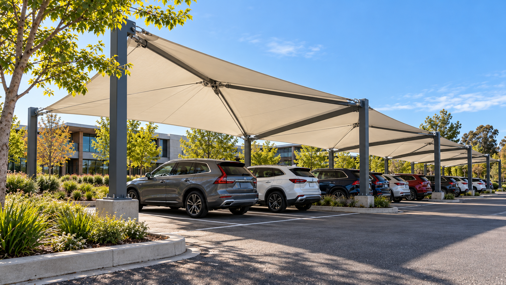 Commercial parking shade — original architectural concept illustration