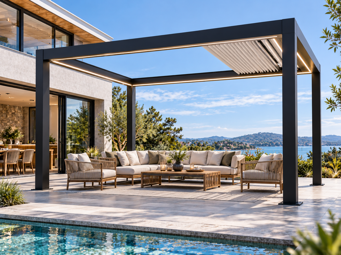 CADARN APERTA Black frame with White retractable louvres